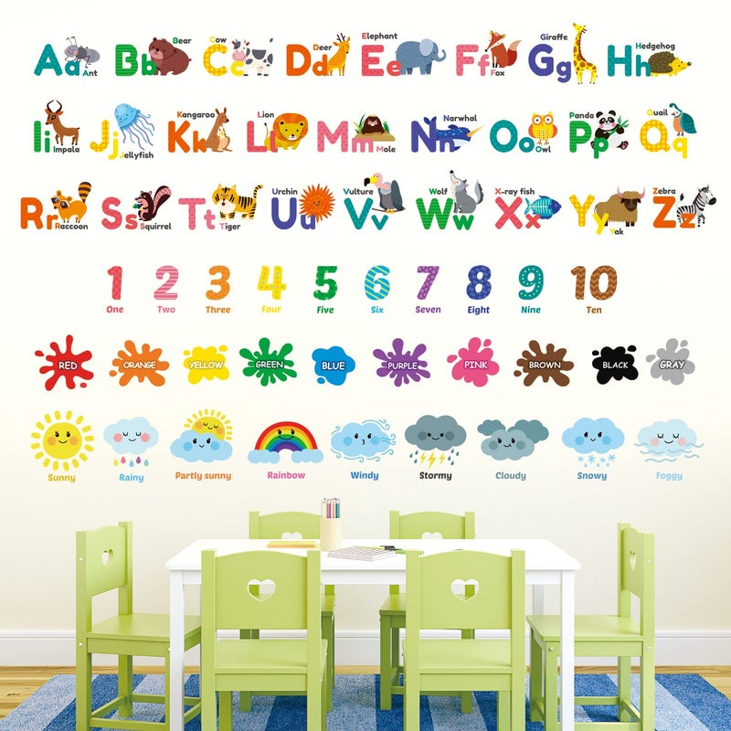DECOWALL DS12-8070N Animal Alphabet Numbers Colour Weather Kids Wall Stickers Decals playroom Letters Decor Bedroom ABC Nursery Classroom Toddlers Learning Educational Baby Rainbow Colorful - Image 3
